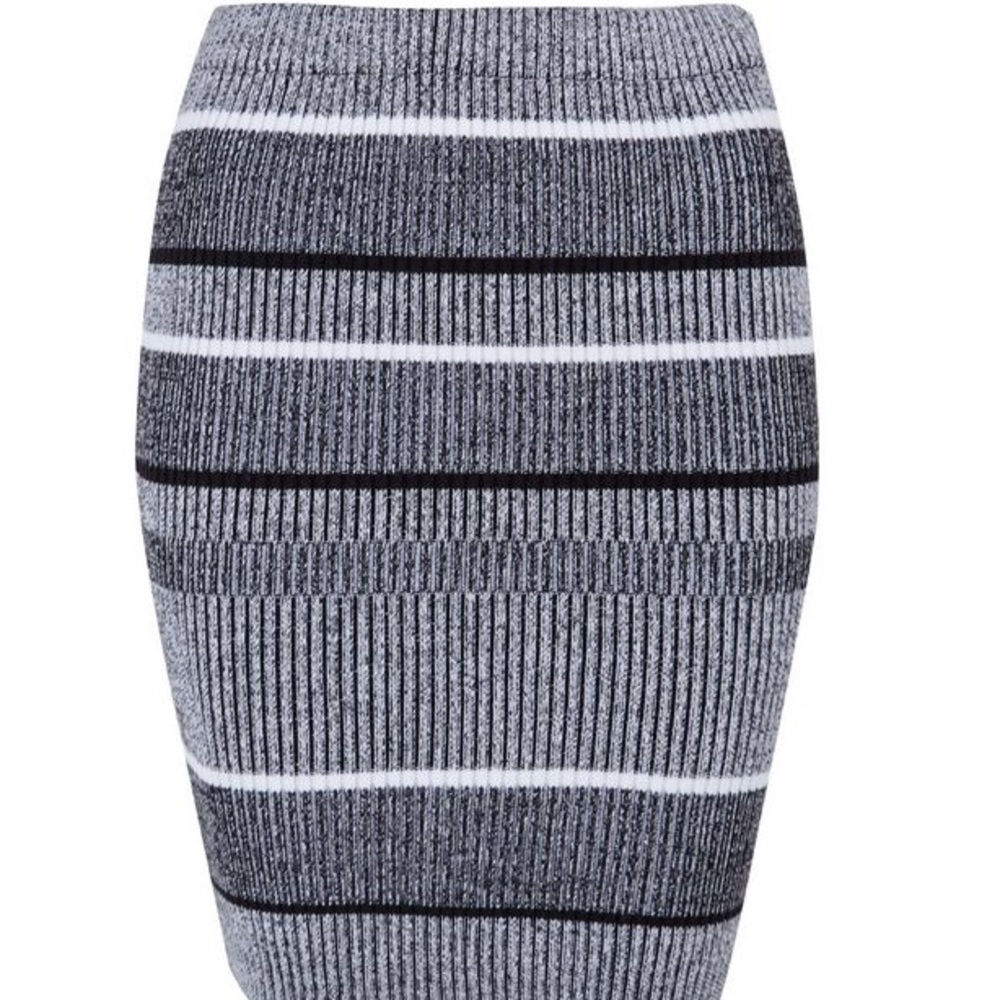 T By Alexander Wang Gray Stripe Knit Pencil Skirt